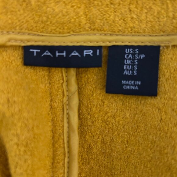 Tahari Wool Blend Boucle Moto Asymmetrical Side Zip Jacket Mustard Gold Size S - Picture 6 of 9